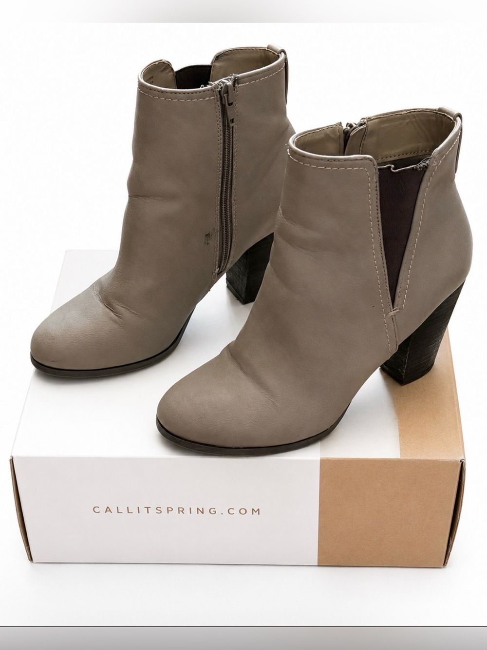 Call It Spring Pydia Block Heel Booties- Taupe Tan